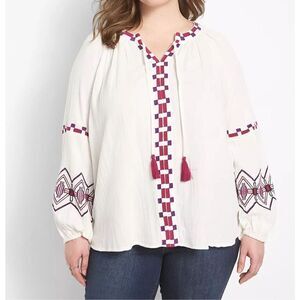 Lane Bryant NWT Classic Split-Neck Embroidered Peasant Blouse plus size 26